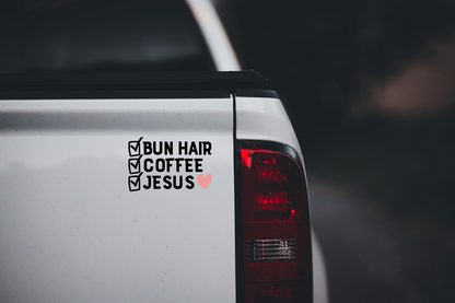 Bun Hair Coffee Jesus Vinyl Decal